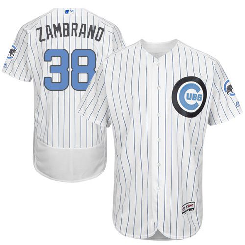 Cubs #38 Carlos Zambrano White(Blue Strip) Flexbase Authentic Collection Father's Day Stitched MLB Jersey